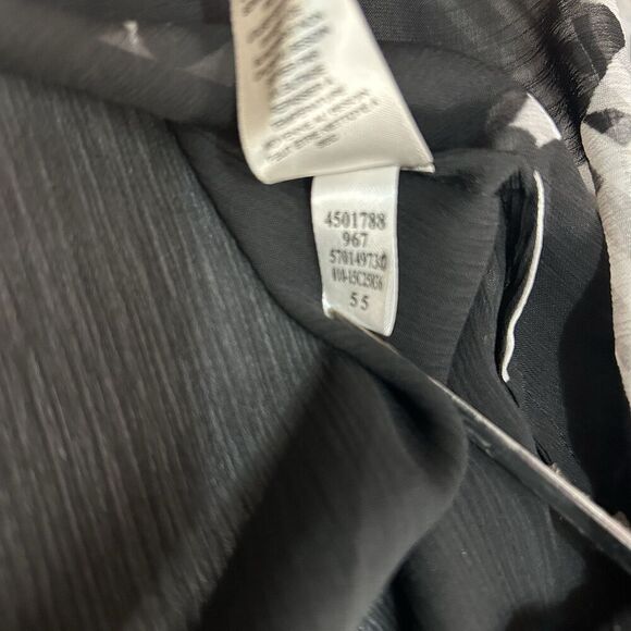 Chico's Womens 2 (Large) Black/White Tie Bottom Blouse Long Sleeve Sheer - Picture 5 of 8